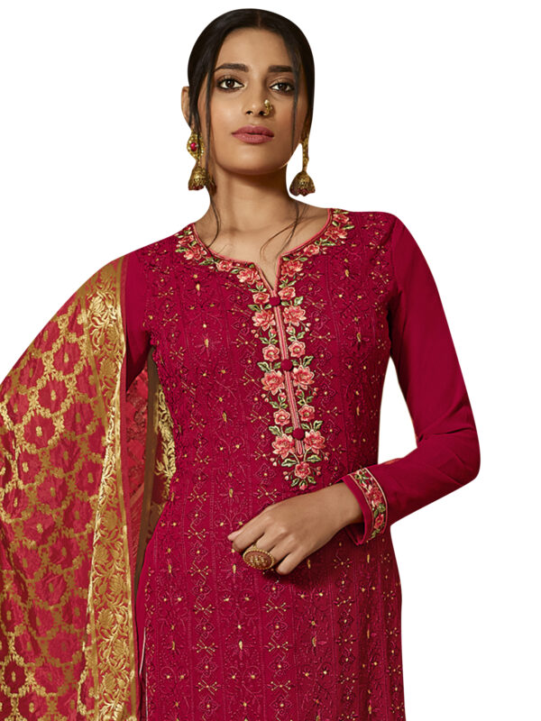 Stylee Lifestyle Red Georgette Embroidered Dress Material