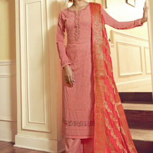 Stylee Lifestyle Pink Georgette Embroidered Dress Material