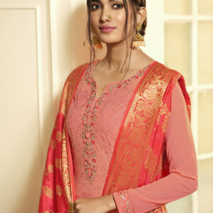 Stylee Lifestyle Pink Georgette Embroidered Dress Material