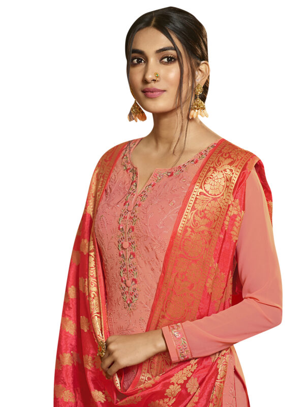 Stylee Lifestyle Pink Georgette Embroidered Dress Material