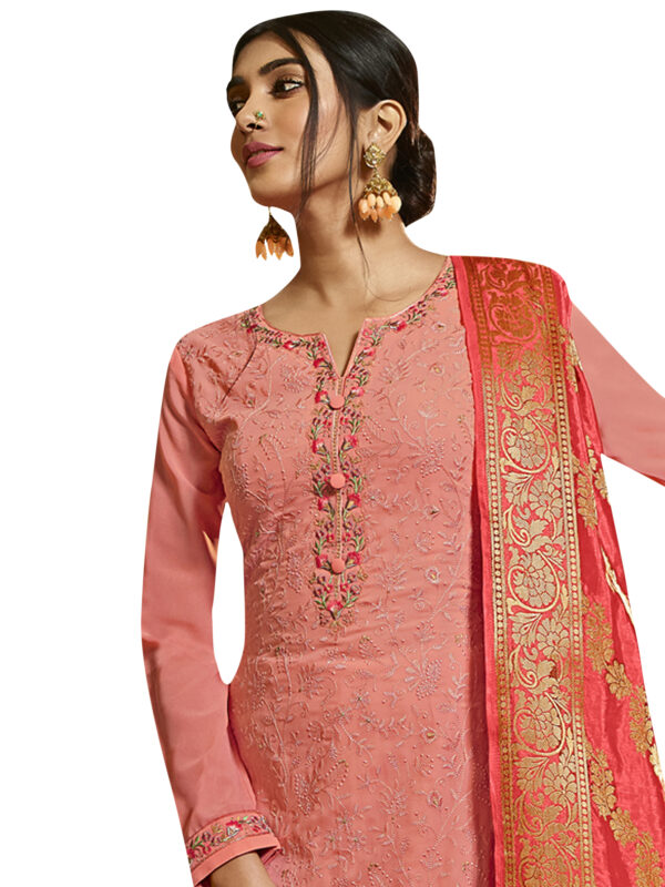 Stylee Lifestyle Pink Georgette Embroidered Dress Material