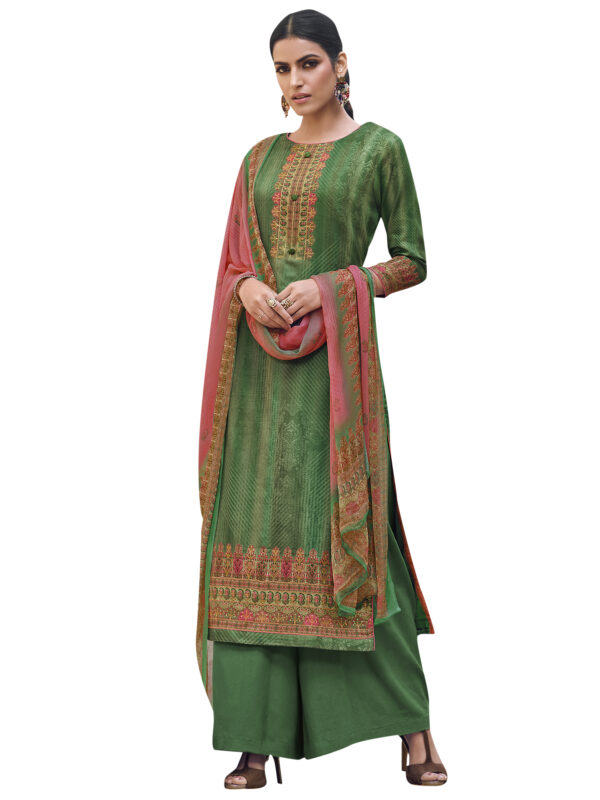 Stylee Lifestyle Green Jam Satin Printed Dress Material