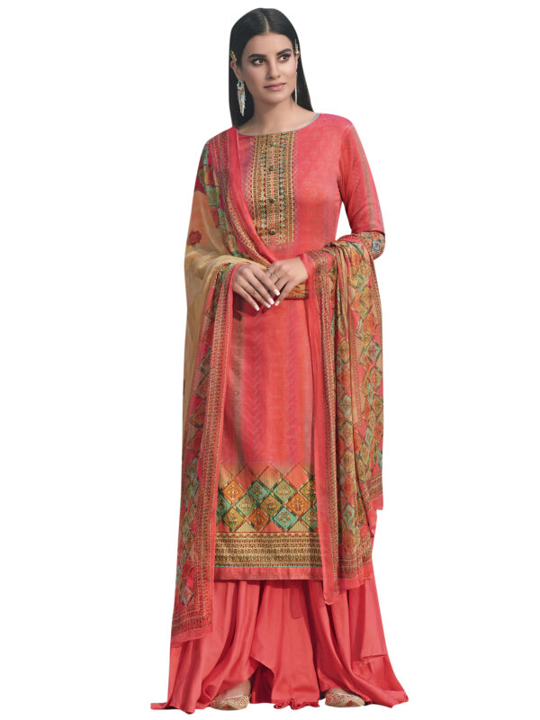 Stylee Lifestyle Pink Jam Satin Printed Dress Material