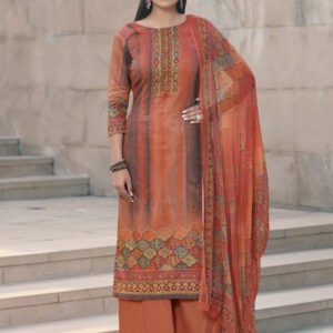 Stylee Lifestyle Rust Jam Satin Printed Dress Material