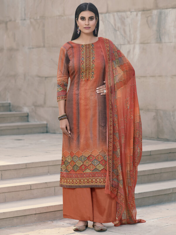 Stylee Lifestyle Rust Jam Satin Printed Dress Material