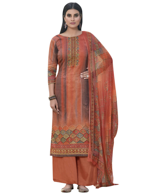 Stylee Lifestyle Rust Jam Satin Printed Dress Material