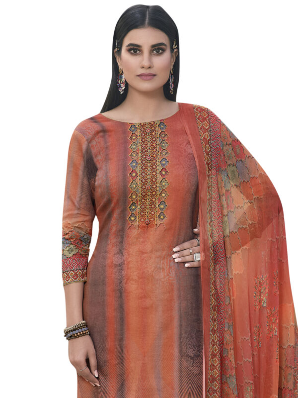 Stylee Lifestyle Rust Jam Satin Printed Dress Material