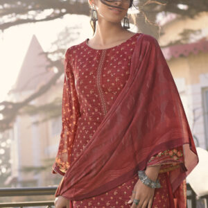 Stylee Lifestyle Red Muslin Printed Dress Material