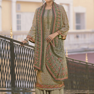 Stylee Lifestyle Green Muslin Printed Dress Material