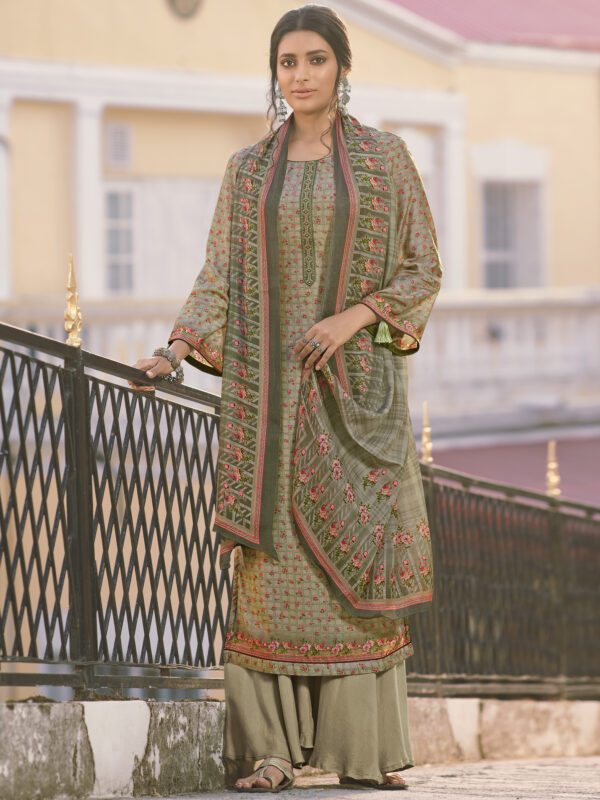 Stylee Lifestyle Green Muslin Printed Dress Material