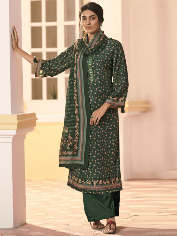 Stylee Lifestyle Green Muslin Printed Dress Material