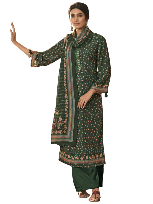 Stylee Lifestyle Green Muslin Printed Dress Material