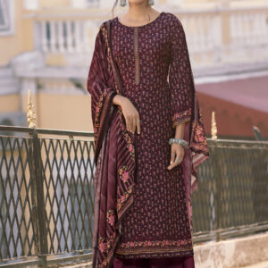 Stylee Lifestyle Wine Muslin Printed Dress Material