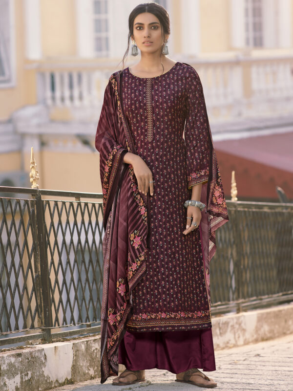 Stylee Lifestyle Wine Muslin Printed Dress Material