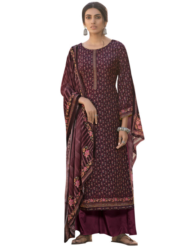 Stylee Lifestyle Wine Muslin Printed Dress Material