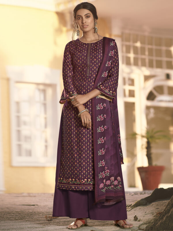 Stylee Lifestyle Purple Muslin Printed Dress Material