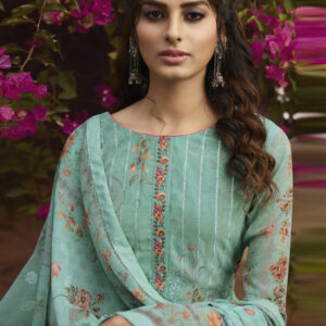 Stylee Lifestyle Sky Blue Georgette Embroidered Dress Material