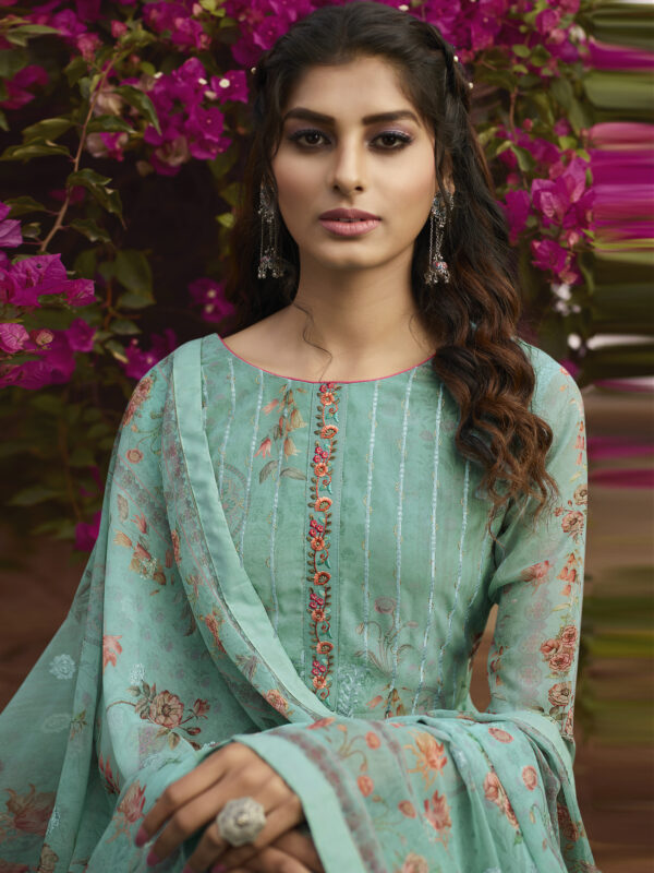 Stylee Lifestyle Sky Blue Georgette Embroidered Dress Material