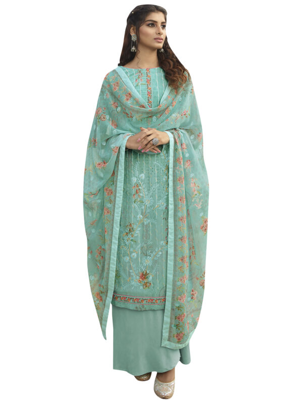 Stylee Lifestyle Sky Blue Georgette Embroidered Dress Material