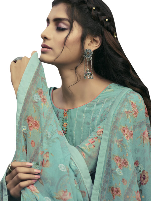 Stylee Lifestyle Sky Blue Georgette Embroidered Dress Material