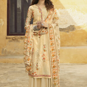 Stylee Lifestyle Beige Georgette Embroidered Dress Material