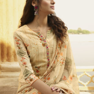 Stylee Lifestyle Beige Georgette Embroidered Dress Material