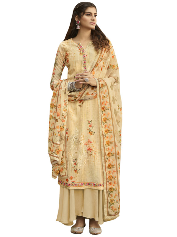 Stylee Lifestyle Beige Georgette Embroidered Dress Material