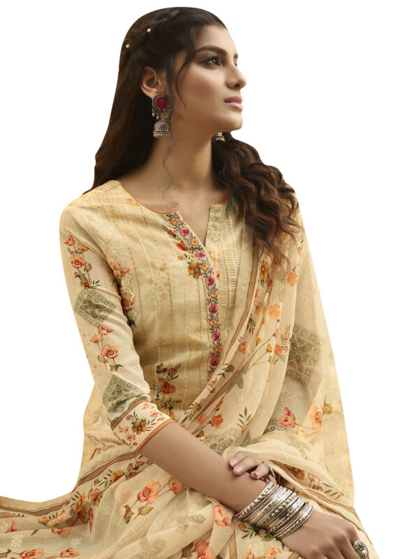 Stylee Lifestyle Beige Georgette Embroidered Dress Material