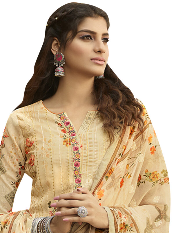 Stylee Lifestyle Beige Georgette Embroidered Dress Material