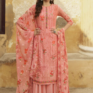 Stylee Lifestyle Pink Georgette Embroidered Dress Material