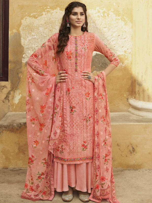 Stylee Lifestyle Pink Georgette Embroidered Dress Material