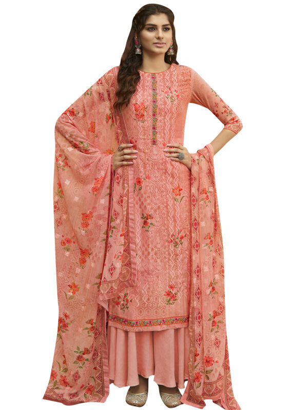 Stylee Lifestyle Pink Georgette Embroidered Dress Material