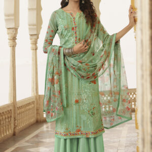 Stylee Lifestyle Green Georgette Embroidered Dress Material