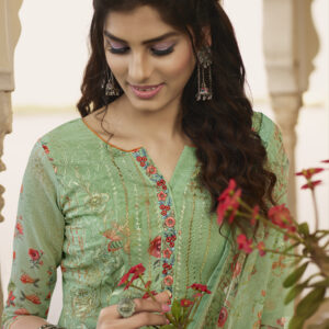 Stylee Lifestyle Green Georgette Embroidered Dress Material