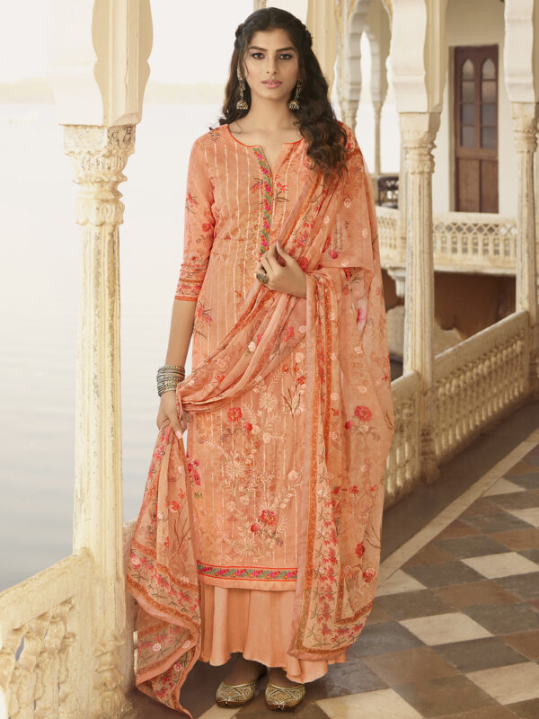 Stylee Lifestyle Peach Georgette Embroidered Dress Material