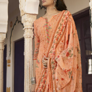 Stylee Lifestyle Peach Georgette Embroidered Dress Material