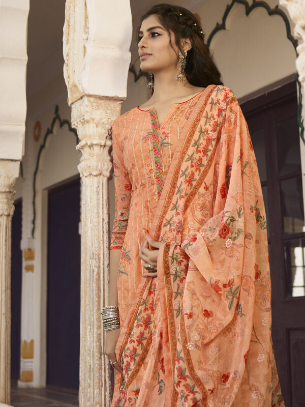 Stylee Lifestyle Peach Georgette Embroidered Dress Material