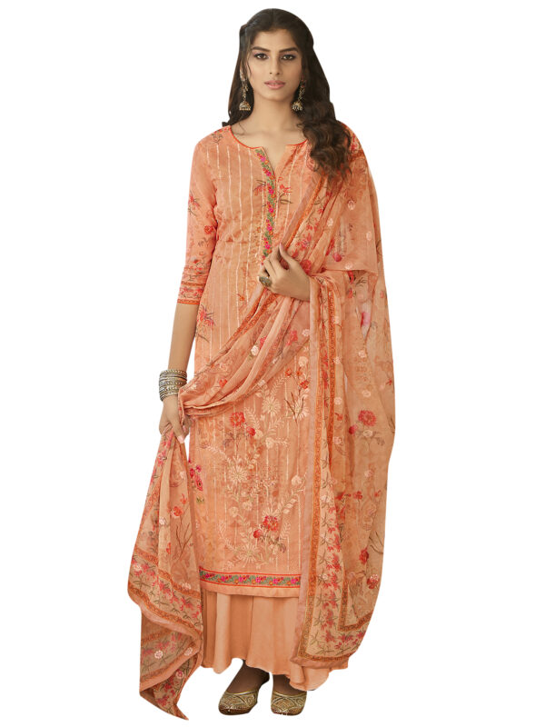 Stylee Lifestyle Peach Georgette Embroidered Dress Material