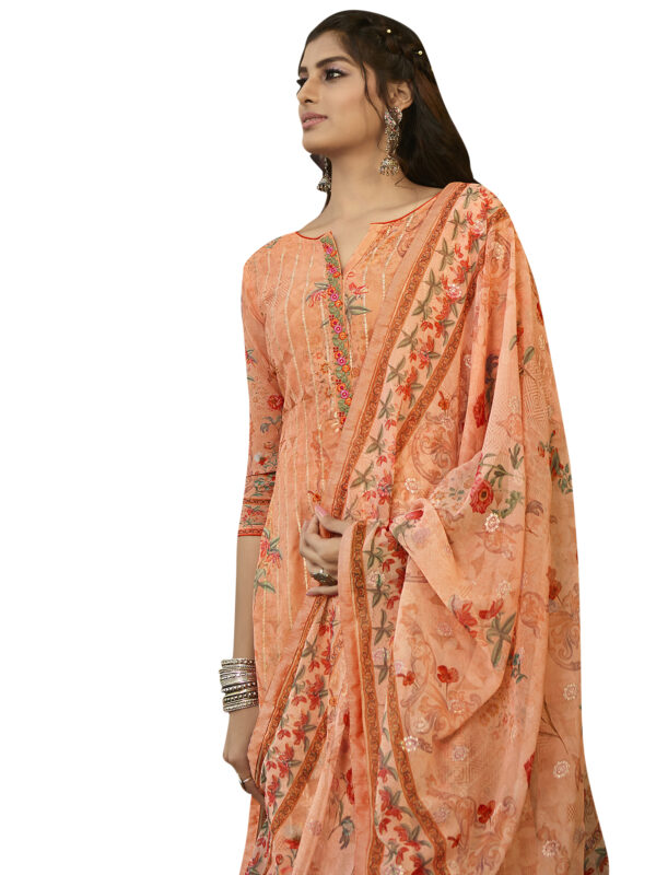 Stylee Lifestyle Peach Georgette Embroidered Dress Material