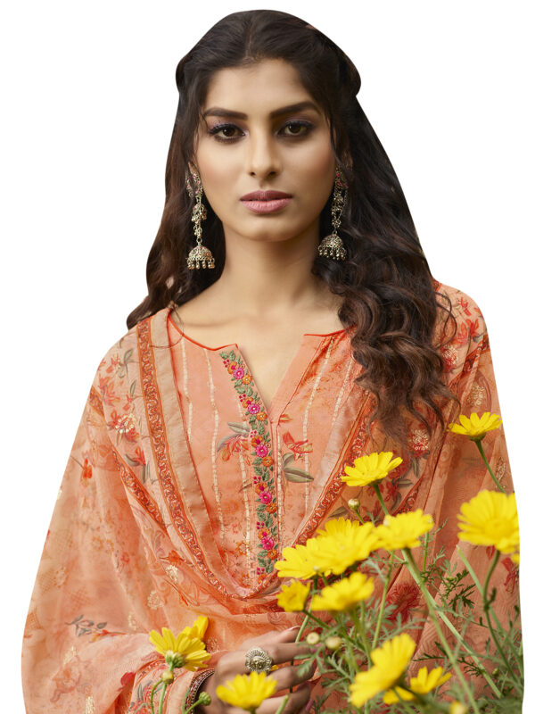 Stylee Lifestyle Peach Georgette Embroidered Dress Material