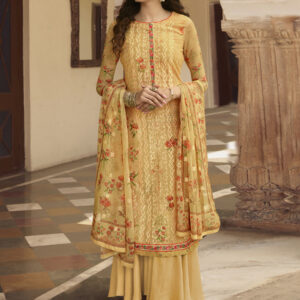 Stylee Lifestyle Yellow Georgette Embroidered Dress Material