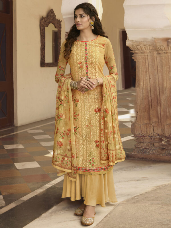 Stylee Lifestyle Yellow Georgette Embroidered Dress Material