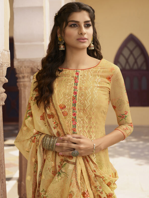 Stylee Lifestyle Yellow Georgette Embroidered Dress Material