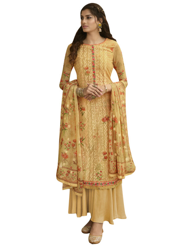 Stylee Lifestyle Yellow Georgette Embroidered Dress Material