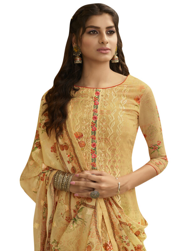 Stylee Lifestyle Yellow Georgette Embroidered Dress Material