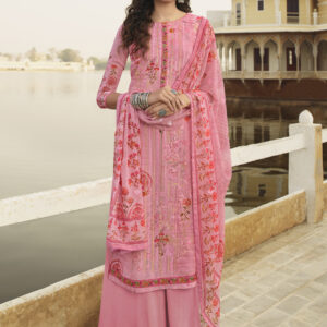 Stylee Lifestyle Pink Georgette Embroidered Dress Material