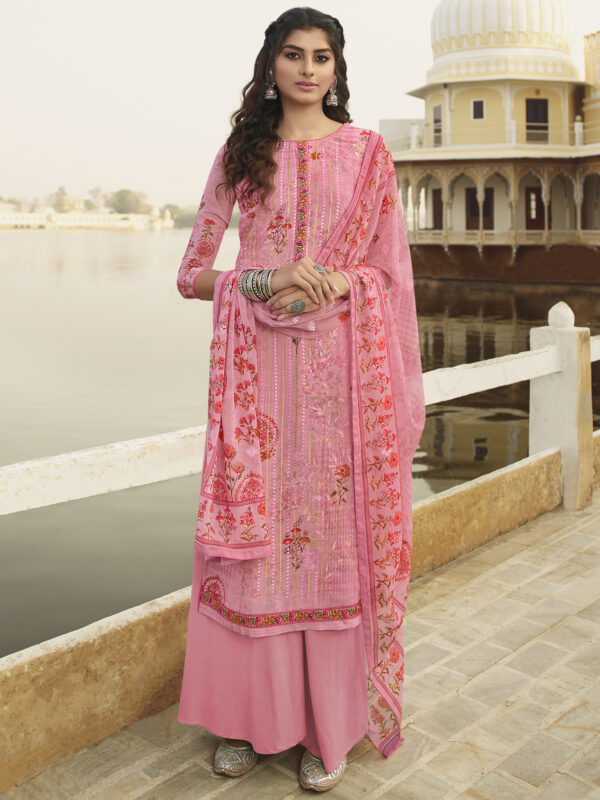 Stylee Lifestyle Pink Georgette Embroidered Dress Material