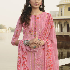 Stylee Lifestyle Pink Georgette Embroidered Dress Material