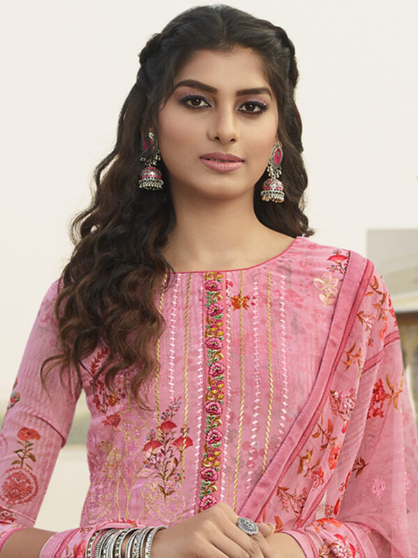 Stylee Lifestyle Pink Georgette Embroidered Dress Material