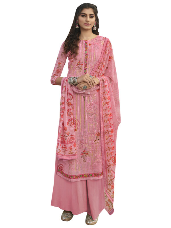 Stylee Lifestyle Pink Georgette Embroidered Dress Material